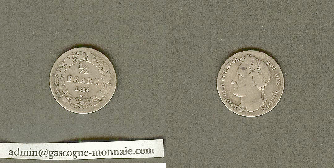 Belgium 1/2 franc 1834 gF